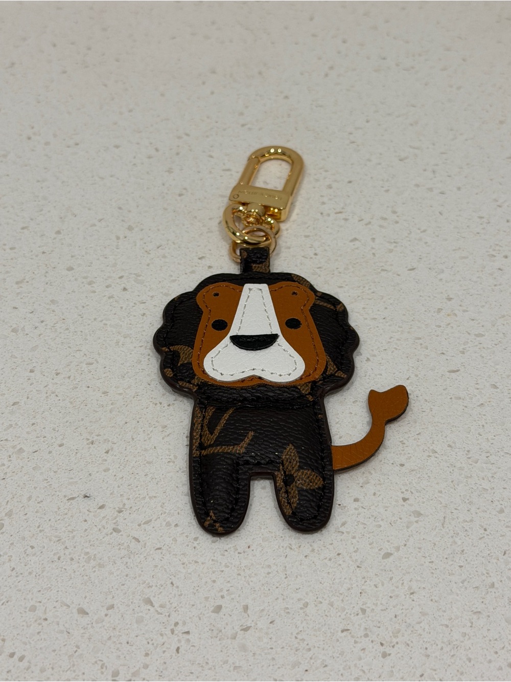 Designer-Inspired Brown & White Lion Tag Keychain